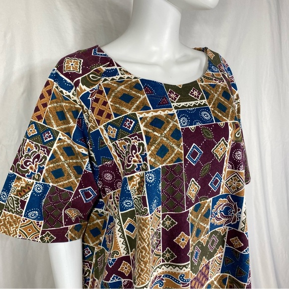 Hunt Club Women’s Vintage 90’s Patchwork Print Tunic Knit Top - Picture 2 of 7